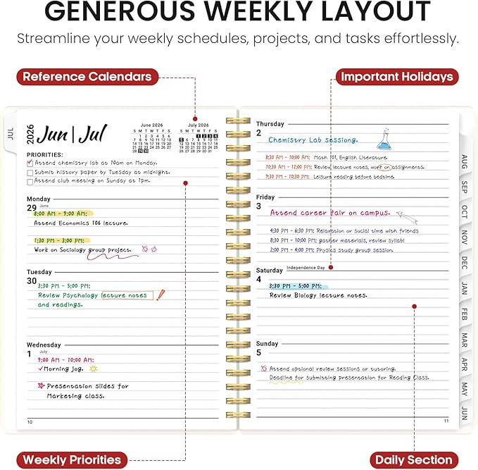 Planner 2026-2027, Academic Year Monthly and Weekly Calendar Planner, Jul 2026 - Jun 2027, Hardcover Teacher Student Planning Agenda book with Tabs, Perfect for School Office Supplies, 6.3" x 8.5" - Floral Gallery