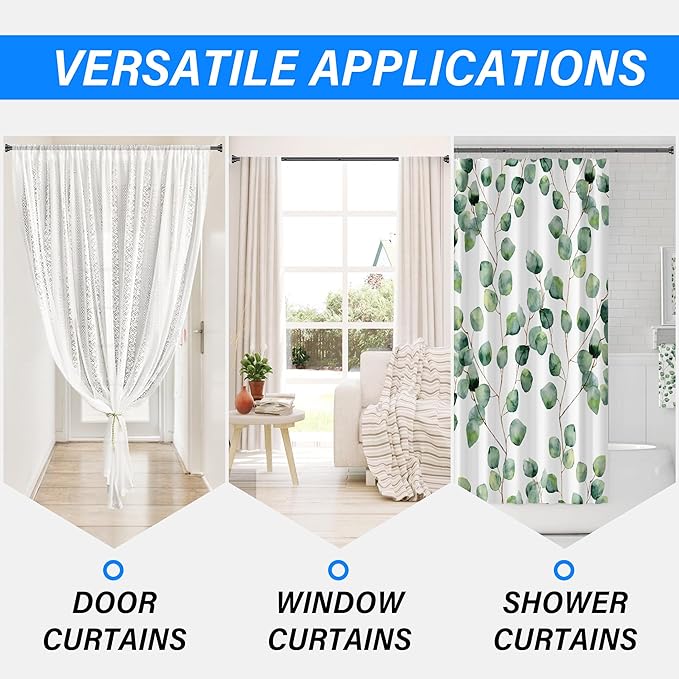 Suranew 25-51" Black Heavy Duty Spring Tension Rod, No Drill Rust-Proof Adjustable Shower Curtain Rod for Bathroom/Closet/Kitchen