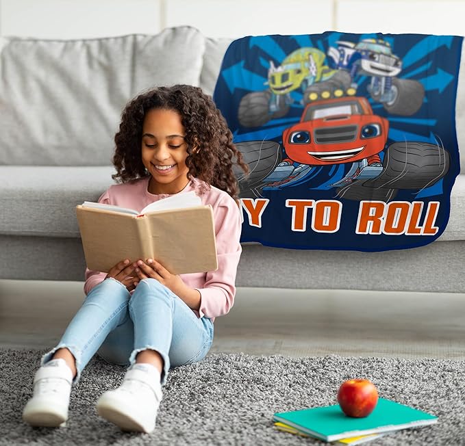 Jay Franco Kids Plush Throw Blanket – Soft & Comfy Throw for Couch or Bed – Cozy Home Décor for Living Room & Bedroom, Blue - Blaze, 40x50 - Travel Blanket