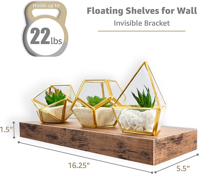 Sorbus Floating Shelves for Wall, Bathroom Shelves Wall Mounted for Kitchen, Bedroom, Living Room, Bathroom Storage, Over Toilet, Hanging Book Shelf for Wall Home Decor (Mahogany, 5 Pack)