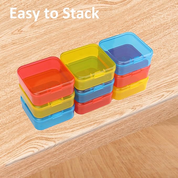 Mathtoxyz Bead Organizer Box(Red,Yellow,Blue), 62Pcs Small Bead Organizers and Storage Plastic Cases Mini Clear Containers Boxes with Hinged Lid and Rectangle for Bracelet Making DIY Jewelry Craft