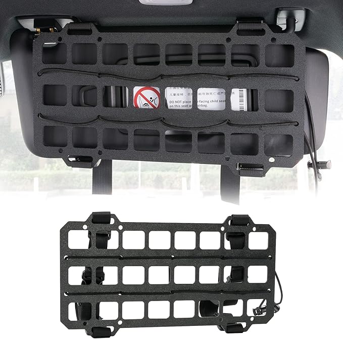 Vehicle Molle Panel Visor Organizer for Car Visor/Headrest/Seat Back - Tactical Gear Holder with Molle Pouches & EDC Tools
