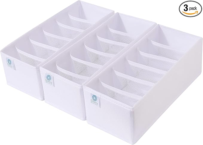 Qozary 3 Pack Sock Underwear Drawer Organizer Dividers, Collapsible Cabinet Closet Storage Boxes for Clothes, Socks, Lingerie, Underwear, Tie, Belt, Baby, Bedroom
