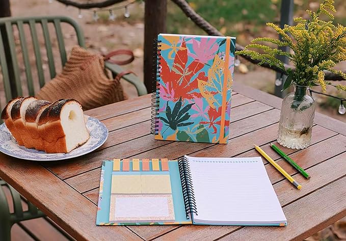 A5 Spiral Sticky Notebook,with 9 pads of decorated sticky notes and a handy notebook,Note Pads Teacher Appreciation Gift Writing Memo Pads School Office Supplies and Daily Life Organization (Autumn)
