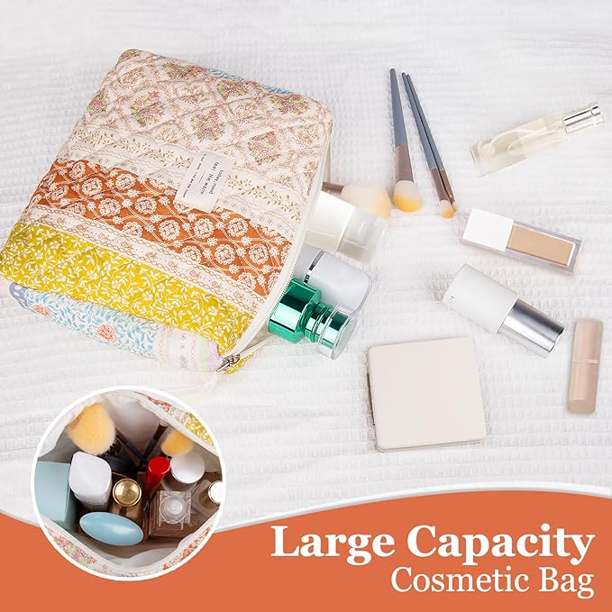 2PC Makeup Bag Set, Cute Cosmetic Bag for Women Girls, Floral Coquette Aesthetic Toiletry Bag, Travel Make Up Organizer Bag (Color-Coded Floral)