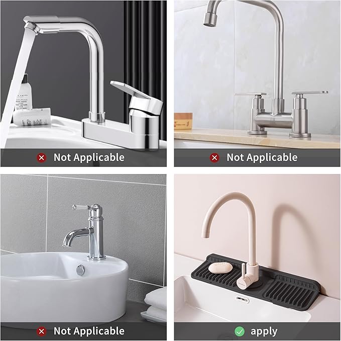 24" Silicone Sink Splash Guard - Kitchen Sink Accessories with Drip Tray, Sponge Holder & Soap Dish, 6° Slope Design for Easy Drainage, Foldable & Fasten Button for Secure Fit, （Black）