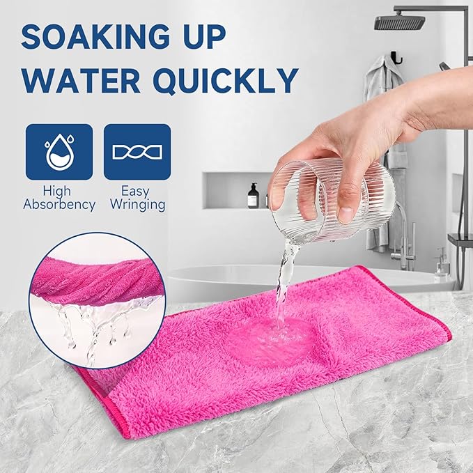 TEAWOO Coral Velvet Rose Red Washcloths 12 Pack, Highly Absorbent and Soft Rose Red Face Towels, Multi-Purpose Washcloths and Hand Towels for Bathroom, Hotel, Spa and Gym, 12 x 12 inches