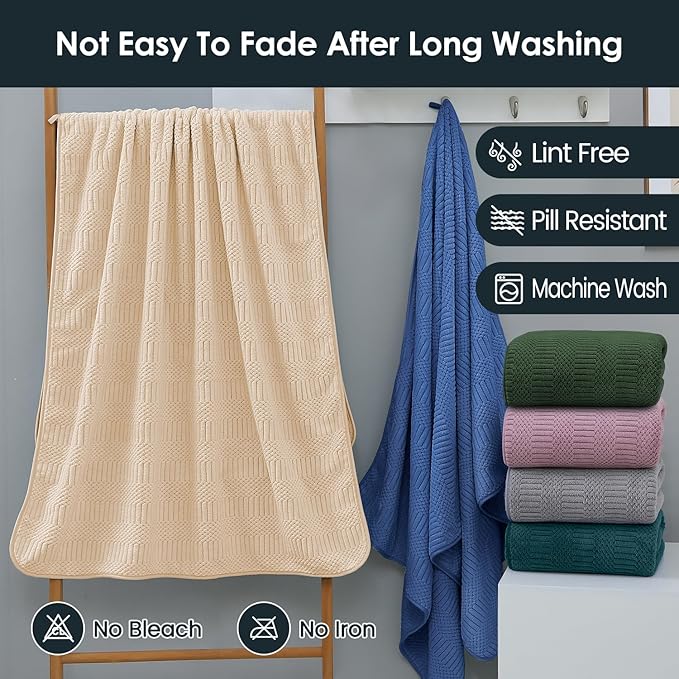 JML Microfiber Bath Towels Set of 2, Large Microfiber Body Towel for Adult, 30" x 60", Oversized, Soft, Super Absorbent, Fast Drying, Use for Sauna, Gym, Sport, Fitness, Yoga, Diamond Cross Grid Camel