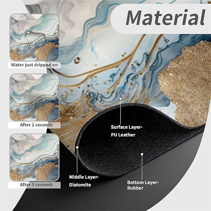Kitchen Sink Splash Guard, Natural blue and gold marble Faucet Mat Sink Gadgets-Super Absorbent Fast Drying Mat Drip Catcher for Kitchen, Bathroom, Sink Mat, Dish Drying Mat, Bathroom (15" X 5.5")