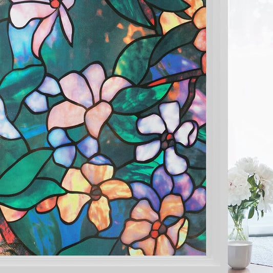Window Privacy Film Stained Glass Window Films Day and Night, Static Cling Decorative Window Tinting Clings Door Covering for Home, Bathroom, Sun Blocking Decals Stickers (17.5" x 78.7")