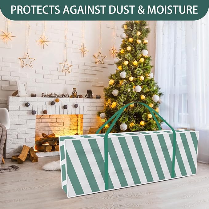 Safana 2 Pack Wrapping Paper Organizer Storage Bag, 42" Durable 600d Oxford Gift Wrapping Organizer Box Under Bed Storage Containers for Decorations Paper Rolls, Ribbons, Balls, Bows (Green Stripe)