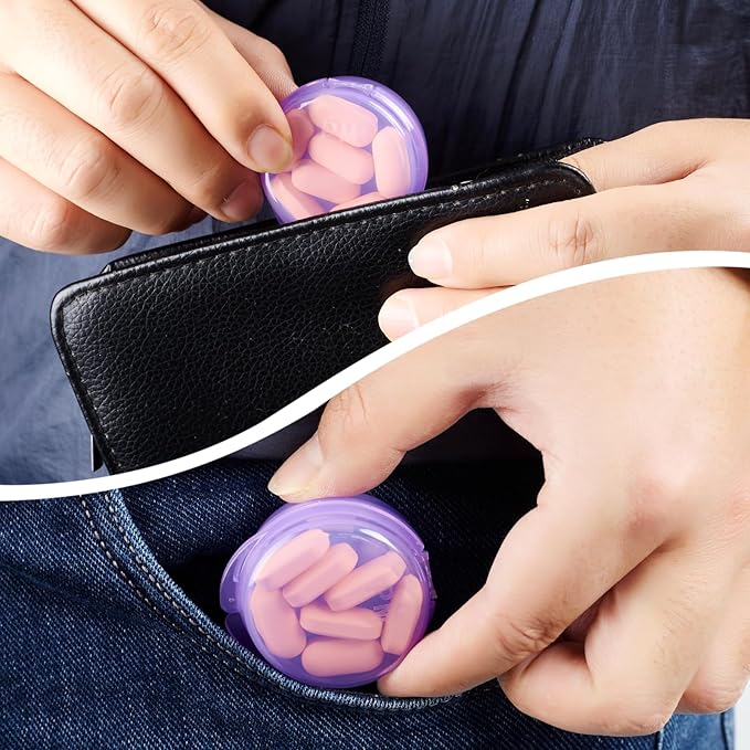 Small Pill Case for Purse Pocket (6 Pack), Double-Layer Pill Box, Portable Medicine Organizer Travel Pillbox, Cute Pill Container Holder,Multifunctional Mini Storage Box(Purple)