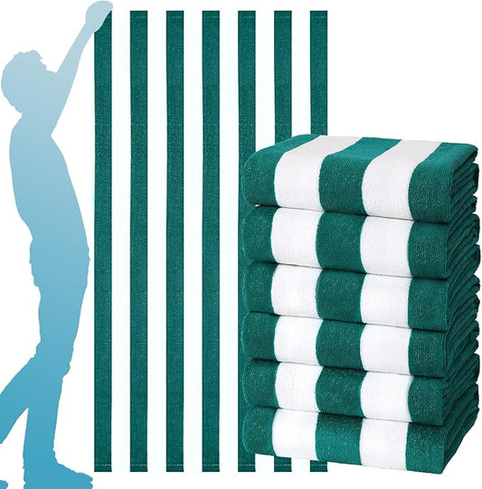 Genovega 6 Pack Stripe Beach Towel Thin Terry Set Oversized Clearance Pool Accessories Essentials Extra Large XL Big Soft Super Swim Bath Camping Towels for Girls Men Women Adults Gift Green