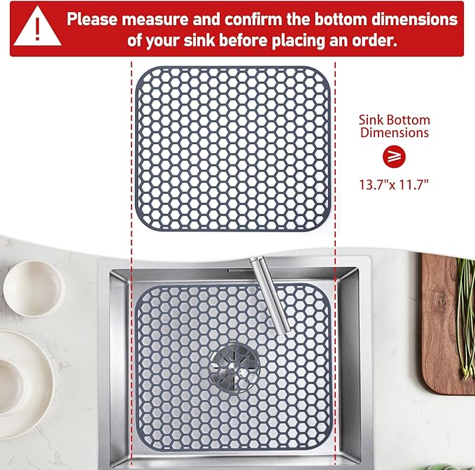 2 Pack 13.7"x 11.7" Silicone Kitchen Sink Protector Mat - Kitchen Grid Accessory, Non-Slip Heat Resistant Sink Grid Dry Mat for Bottom of Porcelain Stainless Steel, Dishwasher Safe