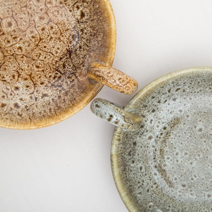 1pack Vintage Ceramic Candle Holders with Handle, Round Farmhouse Ceramic Plate Tray,Sage Holder for Burning,Incense Holder for Meditation Room Home Decor (Khaki)