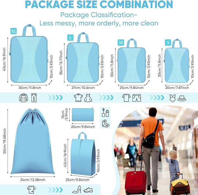 8 Set Compression Packing Cubes for Travel, Packing Cubes Compression Travel Accessories Expandable Packing Organizers for Carry on Luggage Suitcase