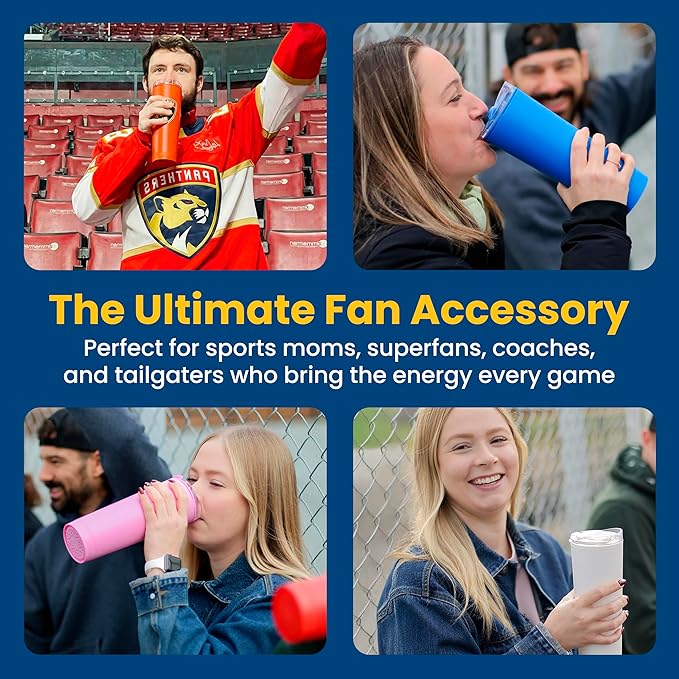 The LoudCup Blow Horn Tumbler, Cheer & Sip 2-in-1 Reusable Water Bottle with Built-In Horn for Sports Games, Tailgates, Parties & Events, BPA-Free