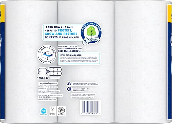Charmin Ultra Soft Toilet Paper, 9 Mega XL Rolls = 54 Regular Rolls, 2-ply Bath Tissue