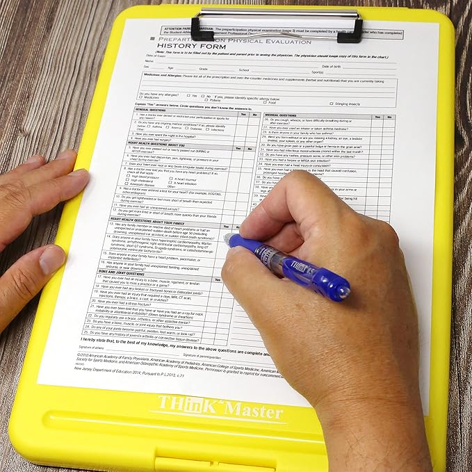 Think2Master Yellow Plastic Storage Clipboard. | 25% Heavier & 25% Sturdier| Heavy Duty and Won’t Flex or Bend Like Other Brands (Compare The Weight). Storage Compartment Holds 150 Letter Sized Paper.