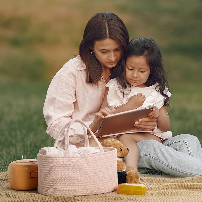 Diaper Caddy Organizer, Empty Gift Basket for Newborn Essentials, Baby Storage Basket, Stylish Gift Bag for Baby Shower, Boys and Girls – Large, Light Pink