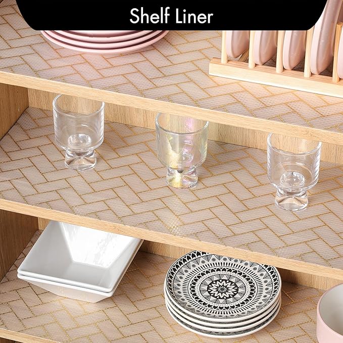 Cooyes Shelf Liner for Kitchen Cabinets – Non-Adhesive Waterproof Drawer Liner – Durable EVA Material Easy-to-Cut Shelf Paper for Refrigerator, Cupboard, Dresser with Modern Pattern