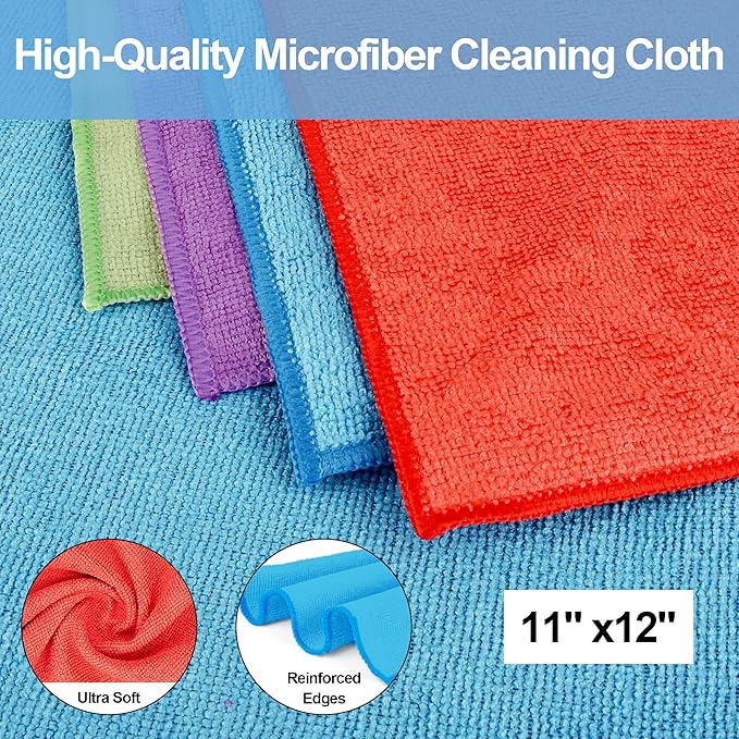 HOMERHYME Microfiber Cleaning Cloth, 12 Pack Cleaning Rags, 12" X 11" Lint Free Dish Towels Wash Cloths, Reusable Microfiber Towels for Home and Kitchen Bathroom Apartment Cleaning Supplies, Assorted