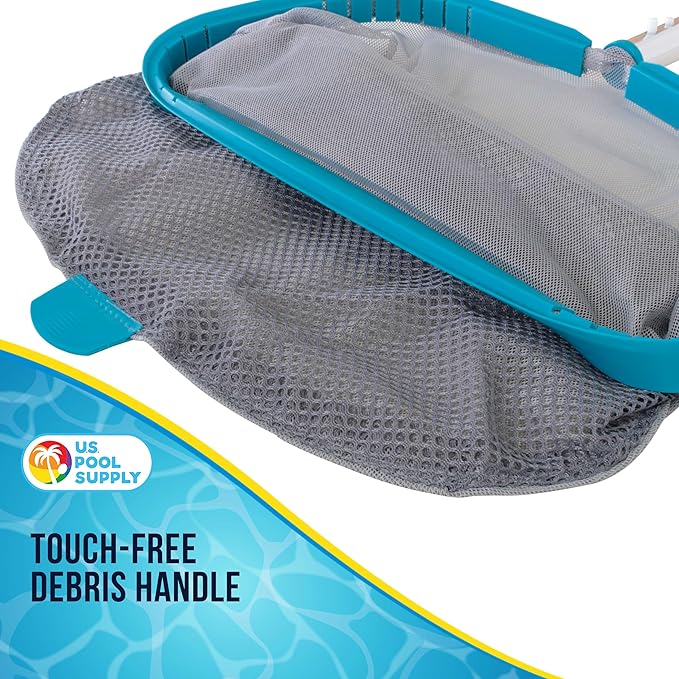 U.S. Pool Supply Pool Skimmer Net - Heavy Duty 18" Pool Net Skimmer Rake, Reinforced Metal Frame - Fine Mesh Netting Bag - Inground Swimming Pools Nets, Cleaning Leaves Leaf Debris Spa Hot Tub Pond
