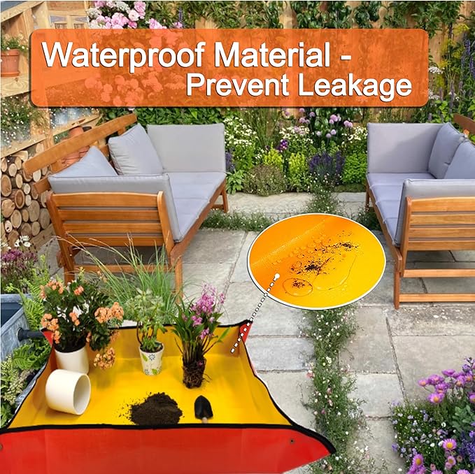 39" x 31" Thickened Repotting Mat for Plant Transplanting and Potting Soil Mess Control Waterproof Tray, Succulent Pots Portable Gardening Mat, Protect Nail Gloves, Best Gifts for Gardeners