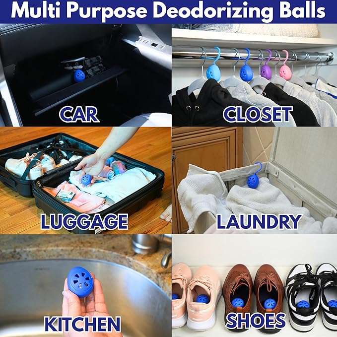 Air Jungles Shoes Deodorizer Ball 6 Count, Ocean Scent, Odor Remover Balls for Sneakers, Gym Bags, Lockers, Closets, Hampers, and Drawers. Essential Oil Provides Natural Freshness