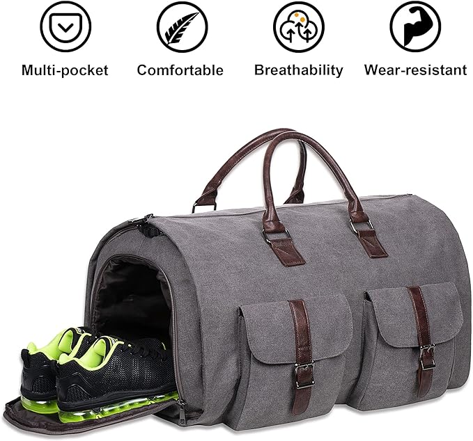 seyfocnia Convertible Travel Garment Bag, Carry-on Garment Duffel Bag for Men Women - 2-in-1 Hanging Suitcase Suit Business Travel Bag