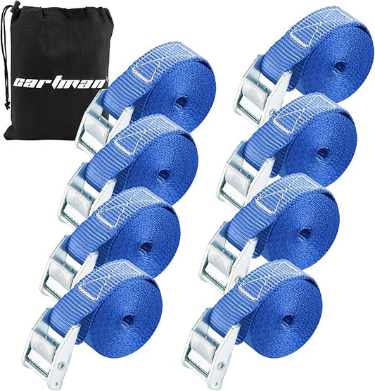 Cartman 1" x 12' Lashing Straps Cargo Tie-Down Strap Up to 600lbs, 8pk in Carry Bag, Blue