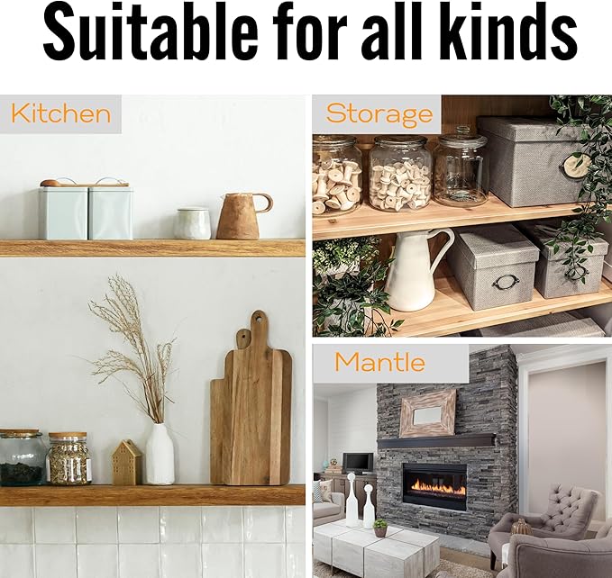 EVALD Heavy Duty Floating Shelf Bracket | 6-Inch Floating Mantel Mount, Blind Shelf Supports, and Anchors | Floating Shelf Hardware for Home and Office Decor | Fireplace Mantel Brackets (6 Pack)