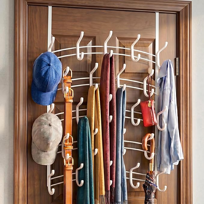LYNK Professional® Home™ Over the Door Hooks - 46 Hook – Over the Door Coat Rack - Over the Door Hanger - Hanging Towels or Clothes - Bathroom, Bedroom, Laundry Room - Lifetime Ltd. Warranty, White