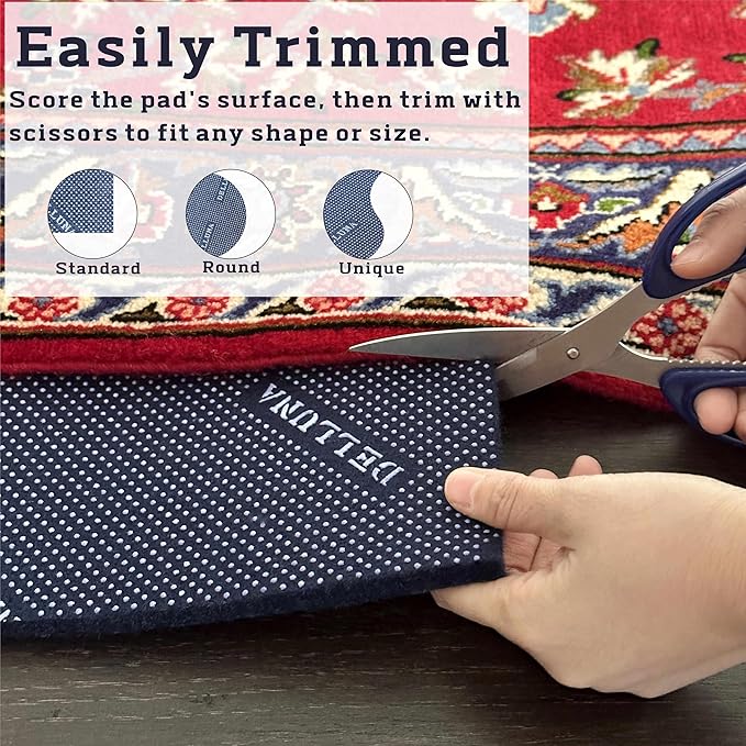 DELLUNA Non-Slip Area Rug Pad 1/8" Thick Double Side Rubber + Felt, 5'x7' Premium Deluxe Cushioned- Safe for All Floors, Adds Comfort and Protection, Ultra Strong Grip, Stop Rug from Moving.