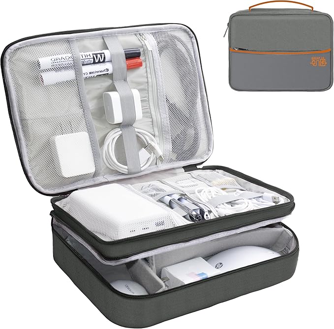 Electronics Organizer, Travel Cord Organizer Pouch, Portable Cable Organizer Bags, Waterproof Electronic Accessories Storage Case for Cables, Cords, Charger, Phone (Three Layer-Gray)