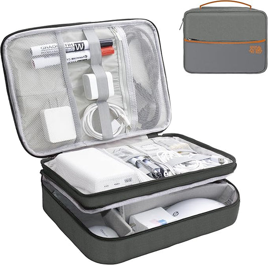 Electronics Organizer, Travel Cord Organizer Pouch, Portable Cable Organizer Bags, Waterproof Electronic Accessories Storage Case for Cables, Cords, Charger, Phone (Three Layer-Gray)