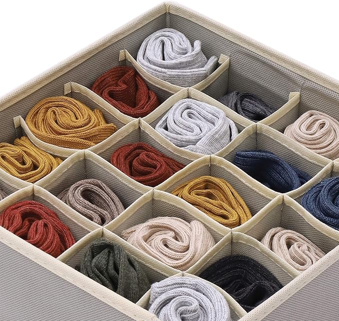 DIOMMELL Set of 4 Foldable Cloth Storage Box Closet Dresser Drawer Organizer Fabric Baskets Bins Containers Divider for Clothes Underwear Bras Socks Lingerie Clothing, Grey 22-0000