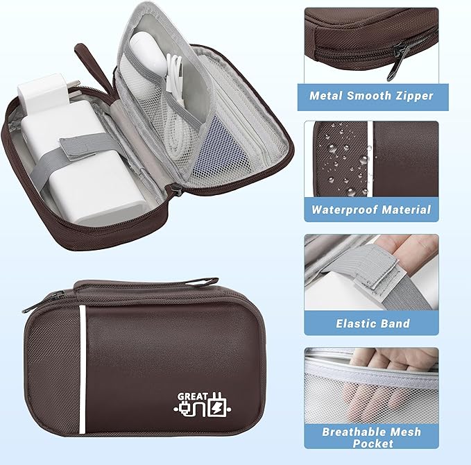 Electronics Organizer, Travel Cord Organizer Pouch, Portable Cable Organizer Bags, Waterproof Electronic Accessories Storage Case for Cables, Cords, Charger, Phone (Single Layer-Small-Brown)