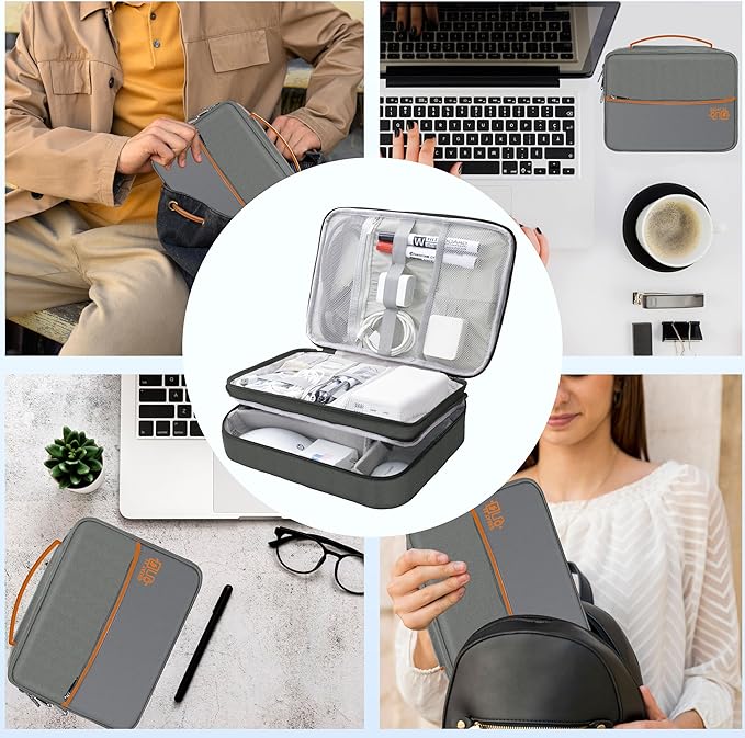 Electronics Organizer, Travel Cord Organizer Pouch, Portable Cable Organizer Bags, Waterproof Electronic Accessories Storage Case for Cables, Cords, Charger, Phone (Three Layer-Gray)