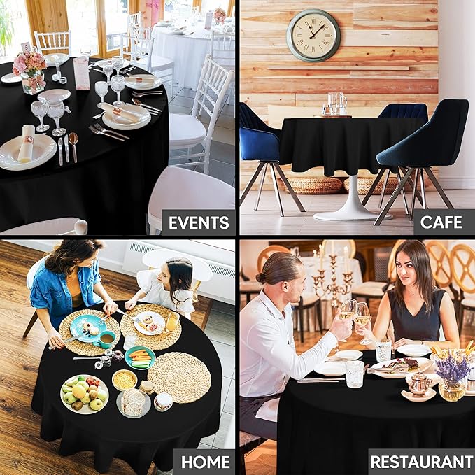 Utopia Kitchen Round Tablecloth 2 Pack (60 Inches, Black), Machine Washable Polyester Table Cover for Dining, Buffet Parties, Picnics, Events, Weddings and Restaurants