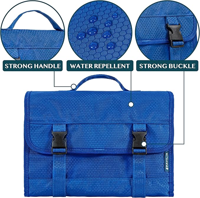 PAVILIA Travel Hanging Toiletry Bag for Women Men, Large Capacity Makeup Bag Kit, Waterproof Cosmetic Storage Organizer Case for Bathroom Shower