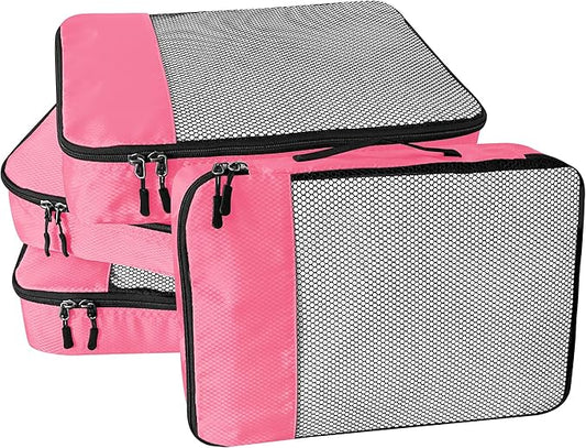 4-Piece Packing Cubes Travel Accessories Set for Suitcases - Luggage Organizer Bags with Double Zipper - Mesh Top - Small - Pink