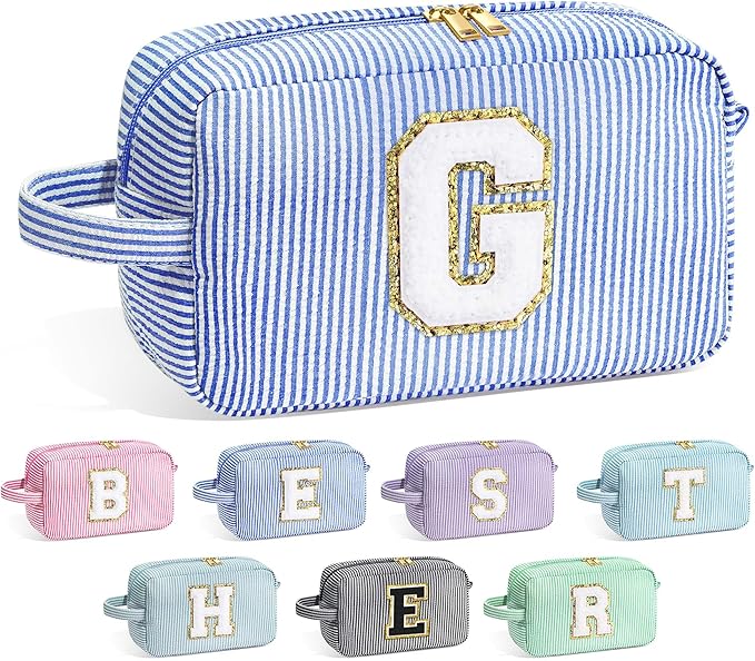 YOOLIFE Graduation Gifts for Her - Graduation Bag, 2024 College Graduation Gifts for Women Her, Personalized Graduation Gifts, Makeup Gift Set, Blue Monogrammed Cute Initial Makeup Bag for Women G