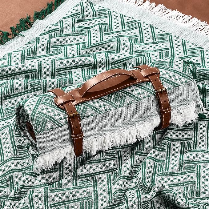 VitalCozy Waterproof Picnic Blankets Outdoor Blanket Foldable 2-in-1 Double Layer Sandproof Beach Mat with Carry Strap for Camping Lawn Park Beach Grass (Green White)