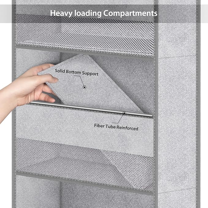 Univivi 6-Shelf Over Door Hanging Organizer Fabric Baby Door Storage with 5 Large Pockets and 3 Small PVC Pockets Wall Mount Hanging Storage Organizers for Baby Essential (Grey Pattern)