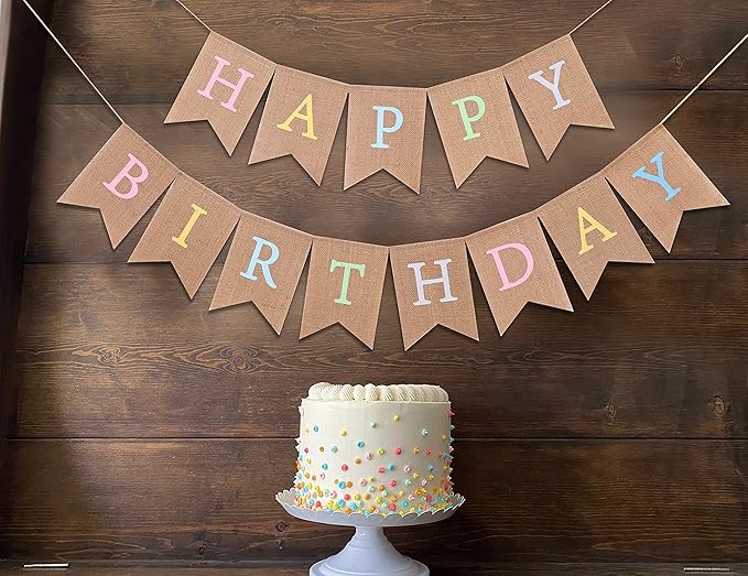 Rainbow Burlap Banner - Pastel Birthday Banner, Personalized 1st Birthday Decor, Photo Prop
