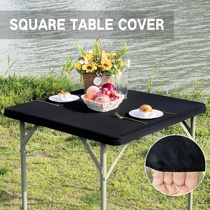 Square Fitted Table Cover Elastic Tablecloth 3ft Stretch Spandex Table Top Cover for Dining Indoor Outdoor Party Black 36X36 Inch
