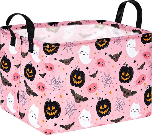 Rec Halloween Ghost Storage Basket Box Hamper Collapsible Organizer Bin Gift Shelf Baskets for Home and Kitchen Storage.