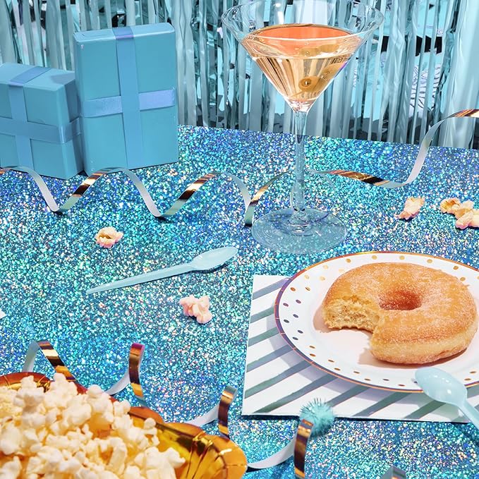 Just Shimmer Light Blue Holographic Tablecloth 40" x 108" Hot Pink Party Decoration Valentine's Day Birthday Party Table Decor Iridescence Plastic Table Cloth for Baby Shower Bachelorette Supplies