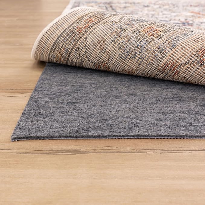 Mohawk Home 4' x 6' Premium Luxury Non Slip Rug Pad 1/4 Thick Dual Surface Felt + Rubber Gripper - Safe for All Floors, Synthetic Fiber, Grey
